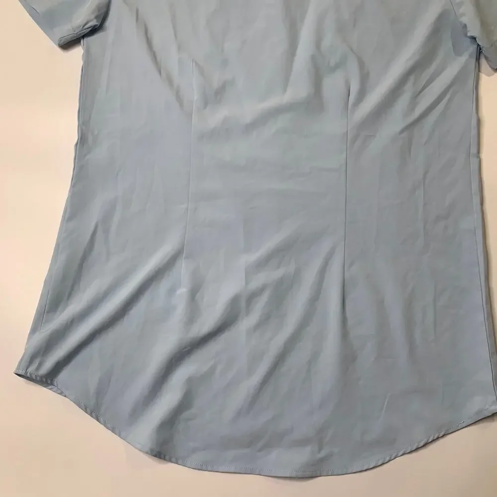 &Collar Shirt Mens L Large Spa Blue Slim Performance Dress Stretch Short Sleeve